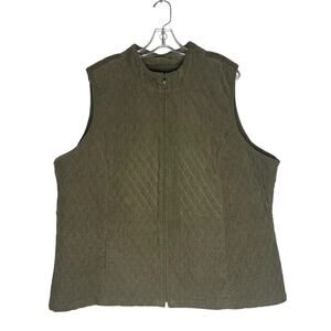 Basic Edition Corduroy Green Quilted Zip Up Vest Plus Size 2X Pockets